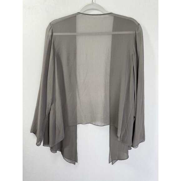 Eileen Fisher 100% Silk Open Front Drape Jacket Womens XS Gray Crepe Sheer Cape - Picture 4 of 10